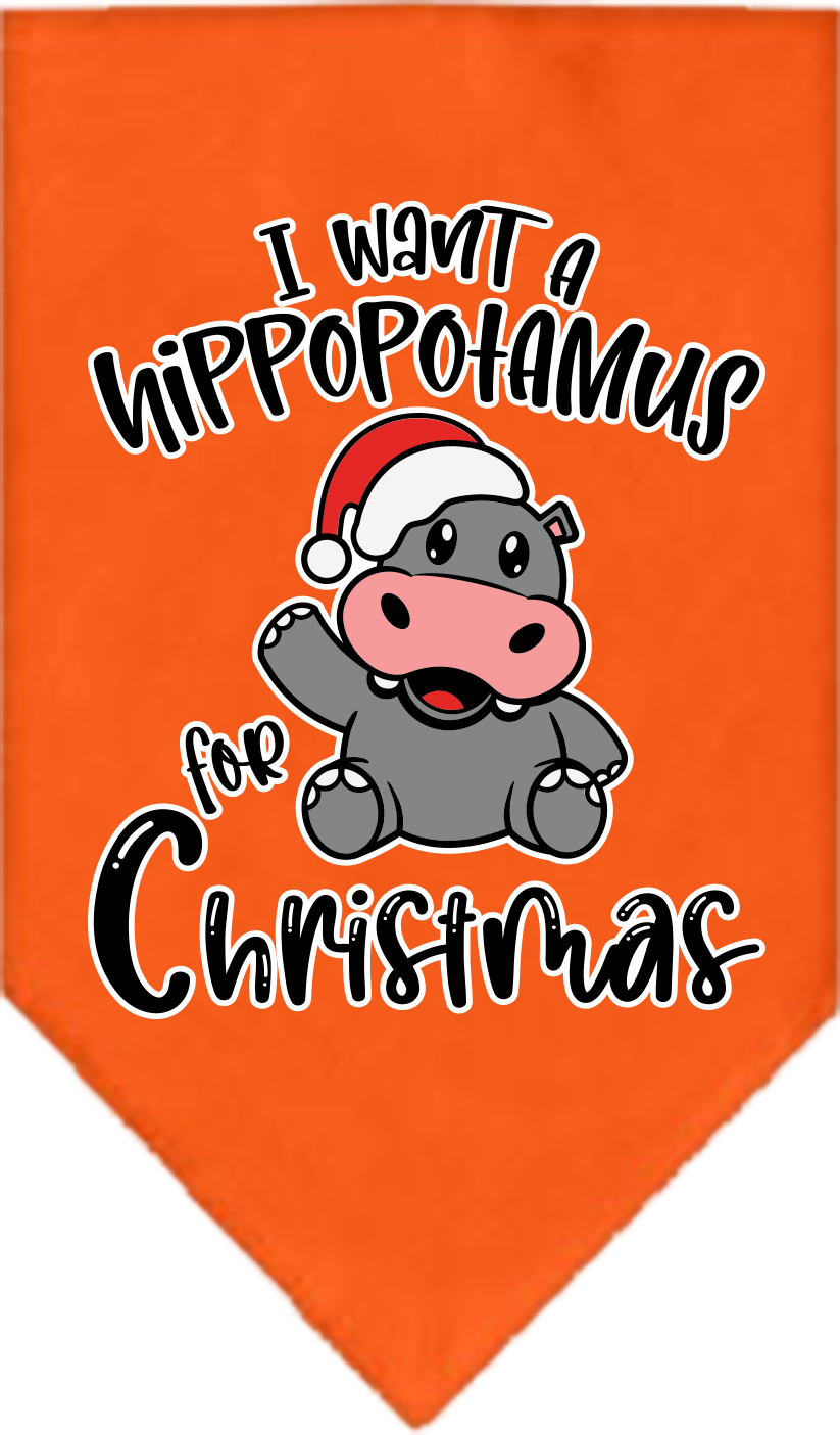 Hippo for Christmas Screen Print Bandana Orange Size Large